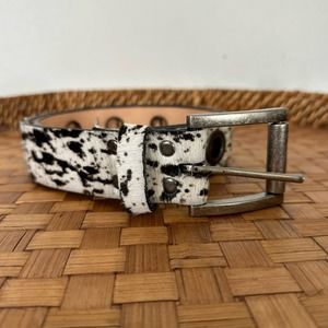 Brave Leather women's 32 Leysa belt spotted cow print calf hair neutral bohemian